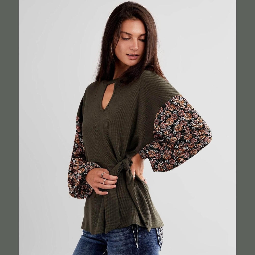 Buckle Daytrip Thermal Floral sleeve top mixed media free spirit boho people NWT